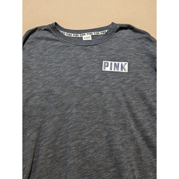 Victoria's Secret PINK Sweatshirt Women Medium Gray w Green Mesh Logo Graphic - Picture 7 of 9